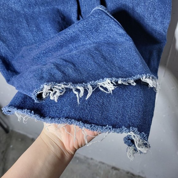 H&M Womens 90s Baggy Denim Blue Jeans Size 12 High Rise Raw Hem Loose Distressed - Picture 3 of 12